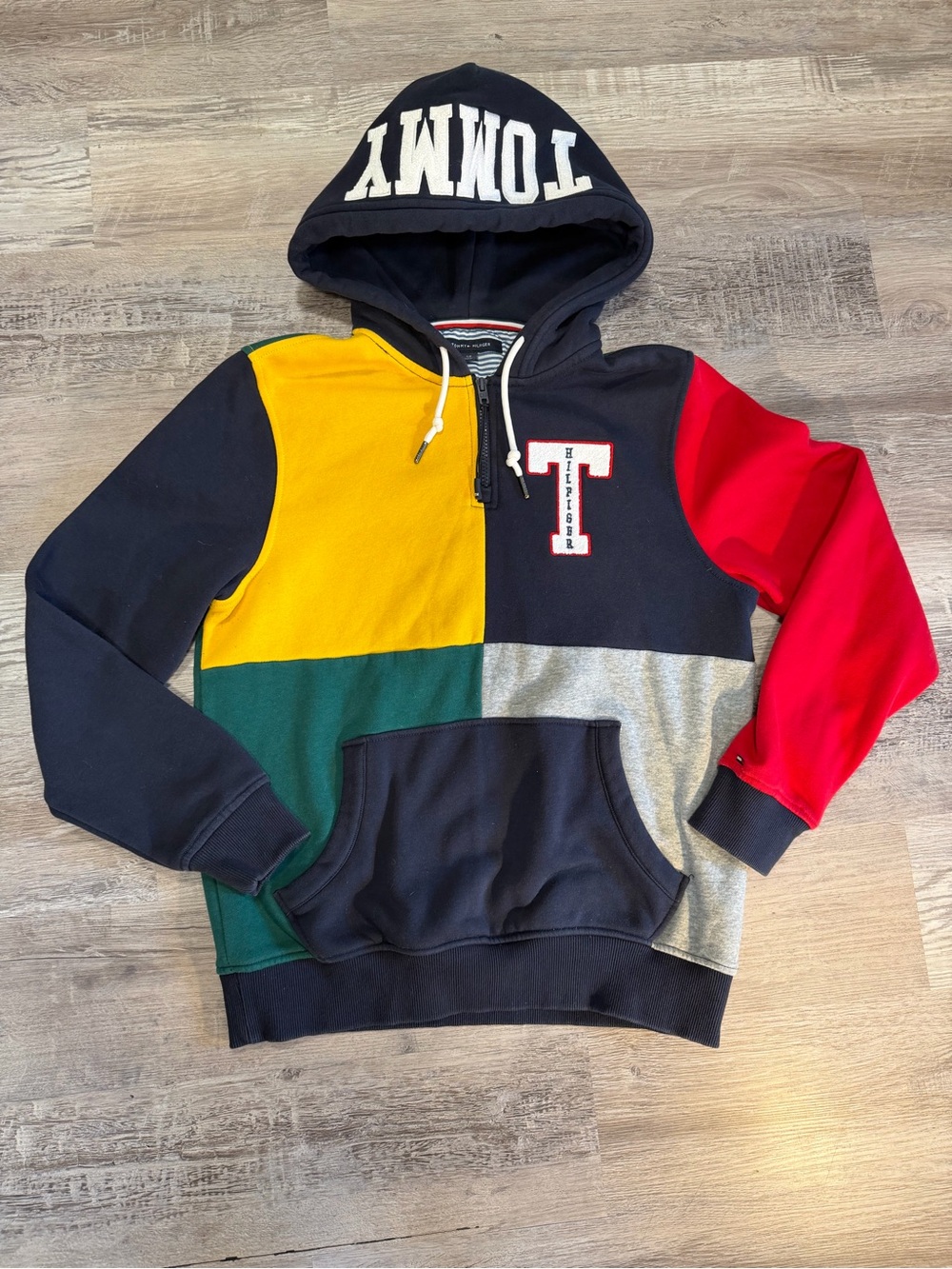 Tommy Hilfiger Colorblock Quarter Zip Logo Patch Embroidered Hoodie -